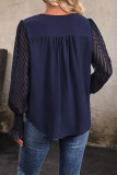 Ruffle Cuff Mesh Sleeve V Neck Shirt