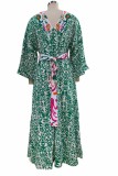 V neck Print Batwing Maxi Dress