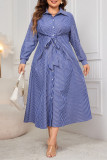 Large Size Striped Long Sleeved Waist Tie Shirt Dress