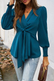V-Neck Solid Color Long Sleeved Shirt