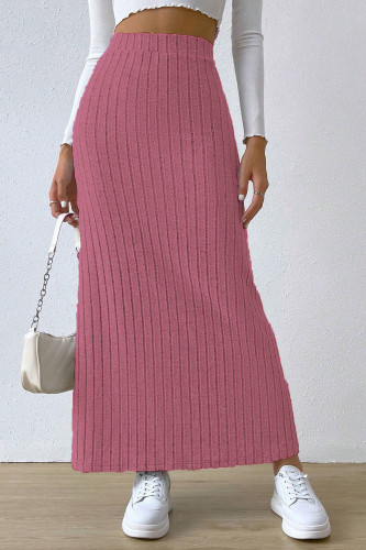 High Waisted Side Slit Knitted Solid Color Skirt