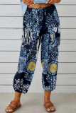 Cotton Linen High Waisted Retro Printed Pants