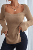 Solid Color Split U-Neck Sweater