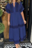 Plus Size V neck Puff Sleeve Casual Dress