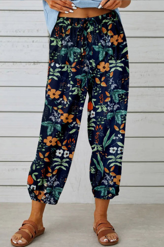 Cotton Linen High Waisted Retro Printed Pants