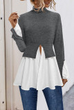 Irregular Ruffled High Neck Patchwork Shirt