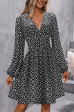 Lantern Sleeve V Neck Long Sleeve Dress