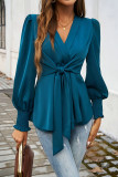 V-Neck Solid Color Long Sleeved Shirt