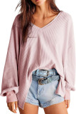 Waffle Lantern Sleeve V-Neck Shirt