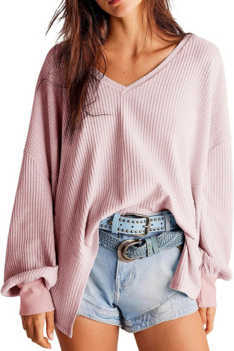 Waffle Lantern Sleeve V-Neck Shirt