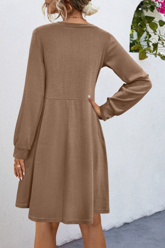 V-Neck Button Long Sleeved Knitted Dress