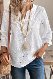 Loose V-Neck Embroidered Flared Sleeve Lace Chiffon Shirt
