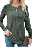 Ribbed Round Neck Loose Long Sleeved T-Shirt