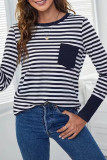 Striped Printed Round Neck Loose T-Shirt