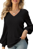 V-Neck Long Sleeved Loose T-Shirt