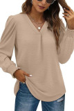 Solid Color V-Neck Long Sleeved Loose Shirt