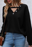 Long Sleeved Hollowed Out V-Neck Knitted Top