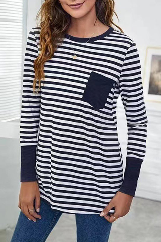 Striped Printed Round Neck Loose T-Shirt