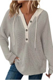 Solid Color Waffle Hooded Long Sleeved Sweatshirt