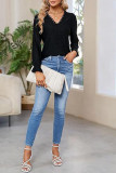 Empty Jacquard Lace V-Neck Long Sleeved T-Shirt