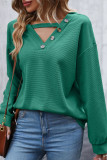 Long Sleeved Hollowed Out V-Neck Knitted Top