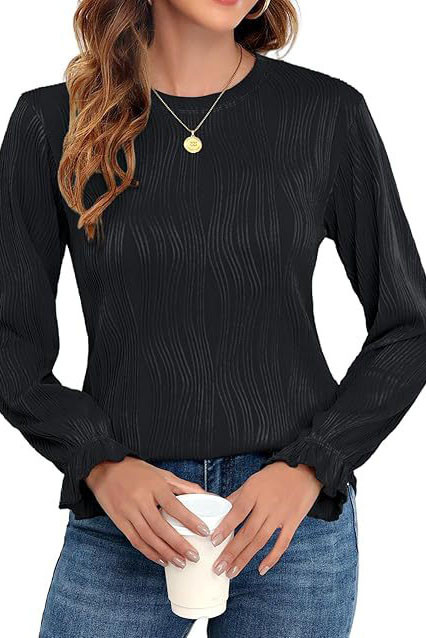 Jacquard Textured Round Neck T-Shirt