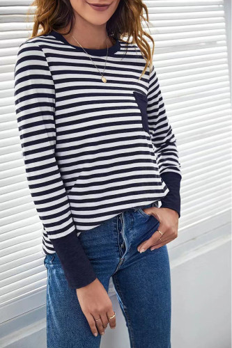 Striped Printed Round Neck Loose T-Shirt