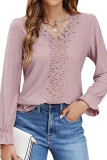 Empty Jacquard Lace V-Neck Long Sleeved T-Shirt