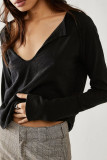 Solid Color U-Neck Long Sleeved T-Shirt