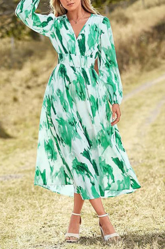 Bohemian V-Neck Printed Beach Long Dress