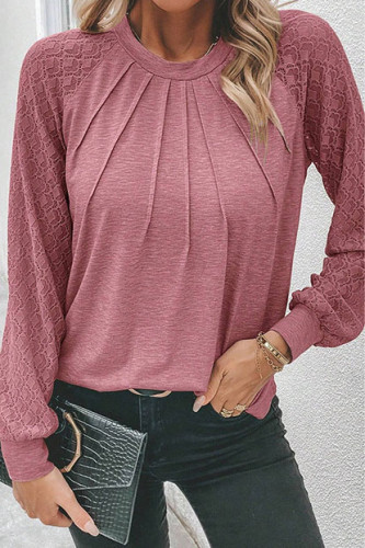 Loose Lace Round Neck Long Sleeved T-Shirt