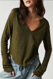 Solid Color U-Neck Long Sleeved T-Shirt