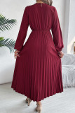 Pleated V-Neck Long Sleeved Dress