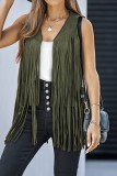 Tassel Sleeveless Vest 70s Hippie Faux Suede Fringe Jacket Cardigan