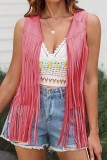 Tassel Sleeveless Vest 70s Hippie Faux Suede Fringe Jacket Cardigan