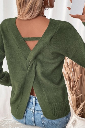 Cross Back Kinitted V neck Sweater