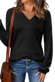 Color Block V Neck Crochet Pullover Sweater Top Plus Size