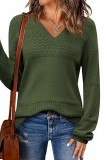 Color Block V Neck Crochet Pullover Sweater Top Plus Size