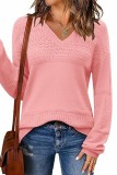 Color Block V Neck Crochet Pullover Sweater Top Plus Size
