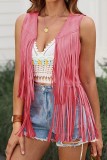 Tassel Sleeveless Vest 70s Hippie Faux Suede Fringe Jacket Cardigan