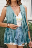 Tassel Sleeveless Vest 70s Hippie Faux Suede Fringe Jacket Cardigan