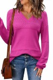 Color Block V Neck Crochet Pullover Sweater Top Plus Size