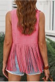 Tassel Sleeveless Vest 70s Hippie Faux Suede Fringe Jacket Cardigan