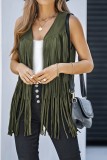 Tassel Sleeveless Vest 70s Hippie Faux Suede Fringe Jacket Cardigan