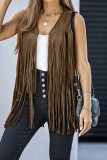Tassel Sleeveless Vest 70s Hippie Faux Suede Fringe Jacket Cardigan