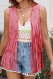 Tassel Sleeveless Vest 70s Hippie Faux Suede Fringe Jacket Cardigan