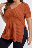 Large Size V-Neck Short Sleeved Knitted T-Shirt