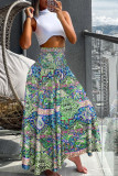 Vintage Floral Print Waist Cinched Wide Leg Pants