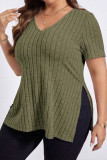 Large Size V-Neck Short Sleeved Knitted T-Shirt