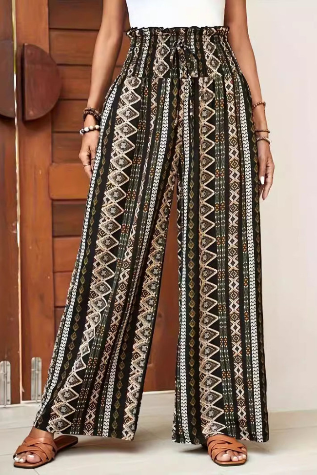 Ethnic Style Printed Casual Wide Leg Pants